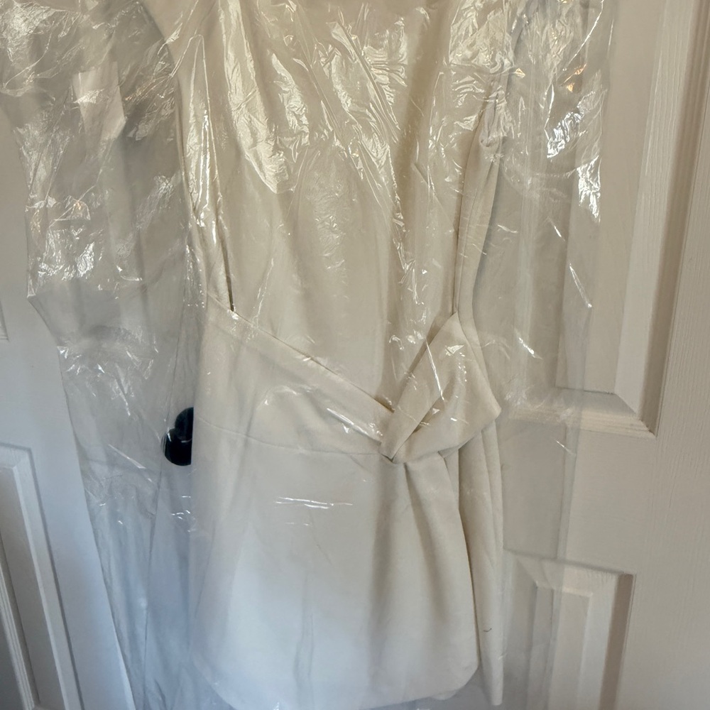 DKNY One-Shoulder Cream Wrap Dress